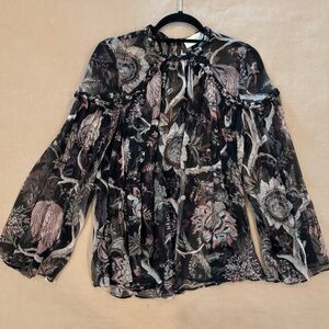 Zimmermann Black Floral Sheer Blouse